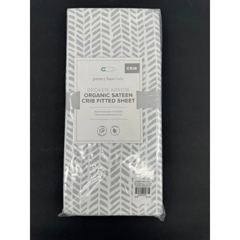 New Pottery Barn Baby Crib Fitted Sheet Gray Broken Arrow Organic Sateen Cotton